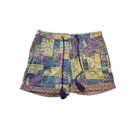Sundance Linen Patchwork Womens Kalini Shorts Size L Tassel Boho Beach Festive - Picture 1 of 12